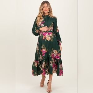 Pinkblush Maternity Dress NWT Green Floral Midi Long Sleeve